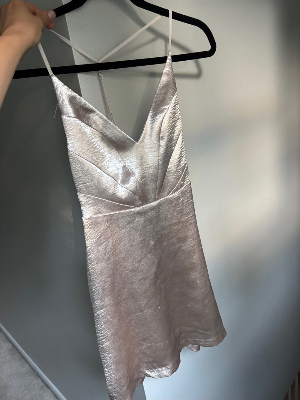 Kimchi Blue - Satin Slip Dress with V-Neck and Strappy Back — Pale Blush